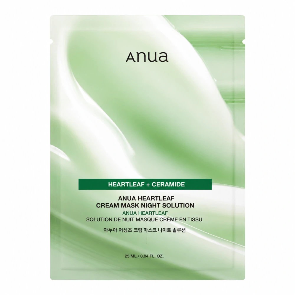 Anua Heartleaf Cream Mask Night Solution 25 ml - Zklidňující plátýnková maska s krémovou essenc z í touleně srdčité