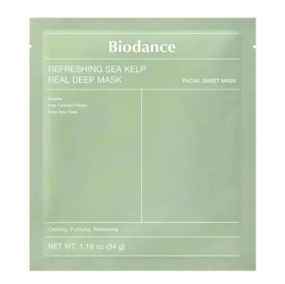 Biodance Refreshing Sea Kelp Real Deep Mask 34 g / 1 ks - Vysoce hydratační a osvěžující plátýnková maska s extraktem z mořské řasy