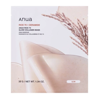 Anua Rice 70 Glow Collagen Mask 38 g - Hydrofilní rýžová maska pro okamžitý glow efekt a hladkou pleť.